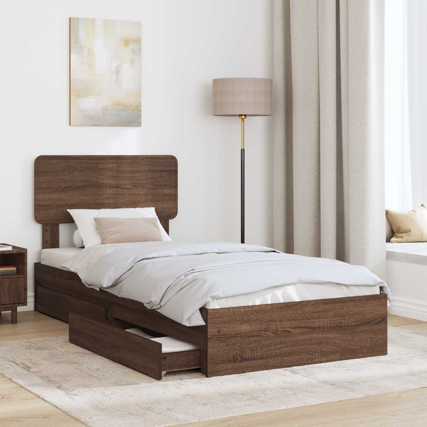 vidaXL Aufbewahrungsbett Braun Eichen-Optik 90 x 190 cm Holzwerkstoff