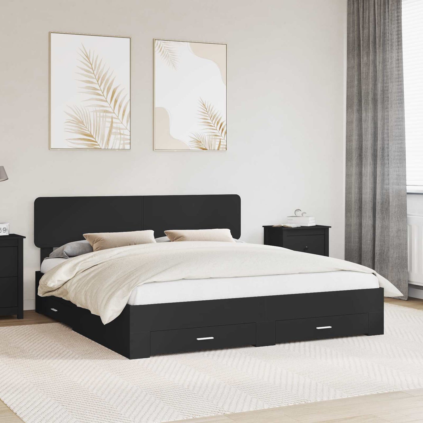 vidaXL Bettrahmen mit Kopfteil Schwarz 200 x 200 cm Holzwerkstoff
