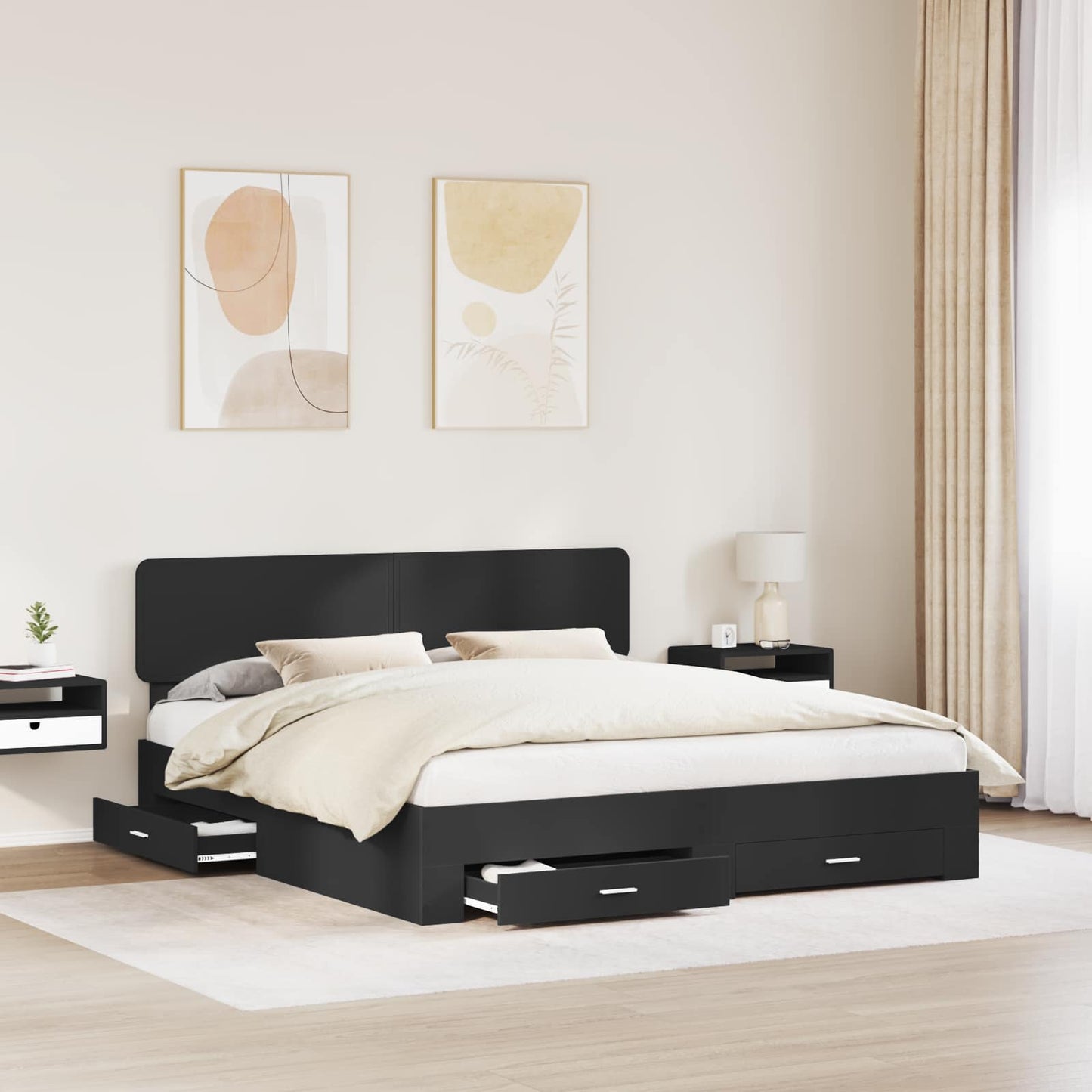 vidaXL Bettrahmen mit Kopfteil Schwarz 200 x 200 cm Holzwerkstoff