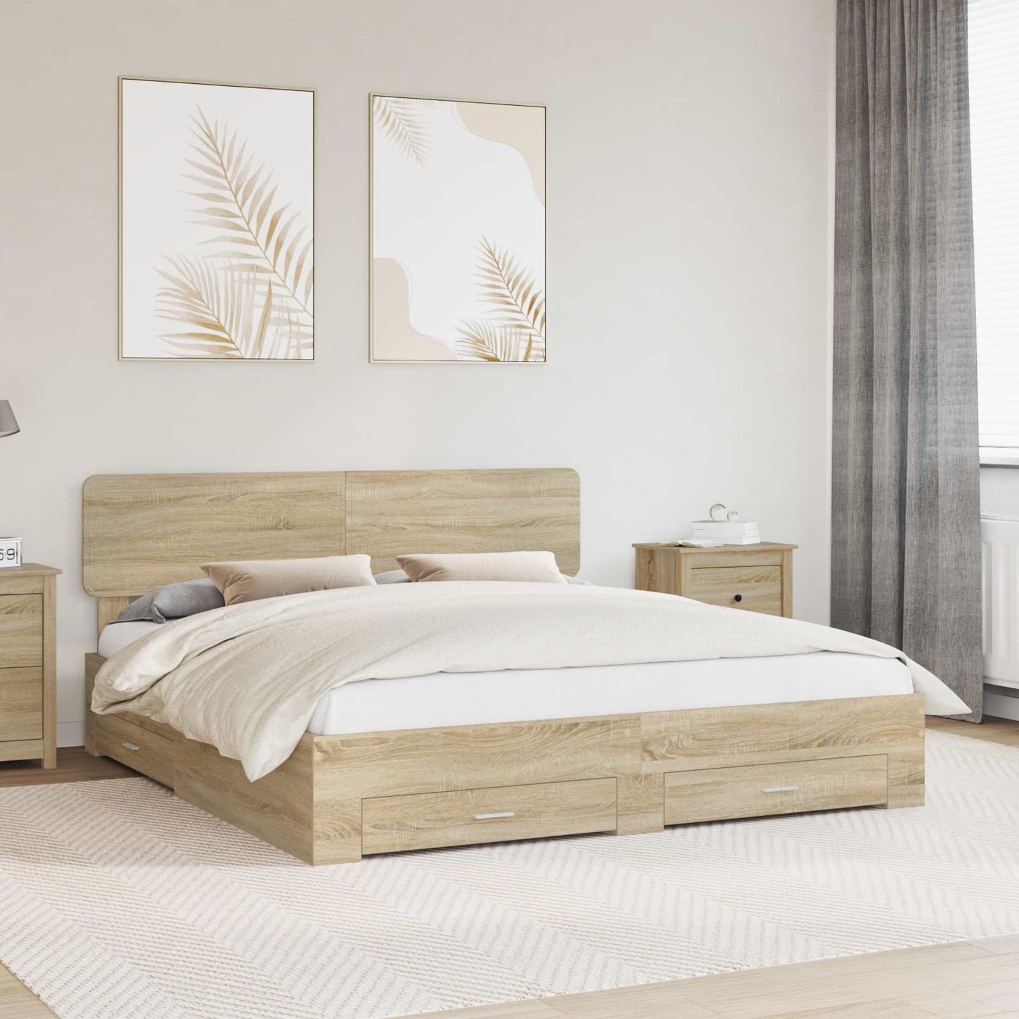 vidaXL Bettrahmen mit Kopfteil Sonoma-Eiche 200 x 200 cm Holzwerkstoff