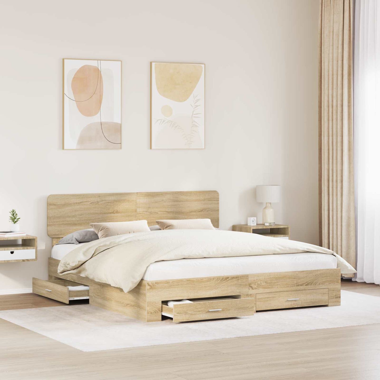 vidaXL Bettrahmen mit Kopfteil Sonoma-Eiche 200 x 200 cm Holzwerkstoff