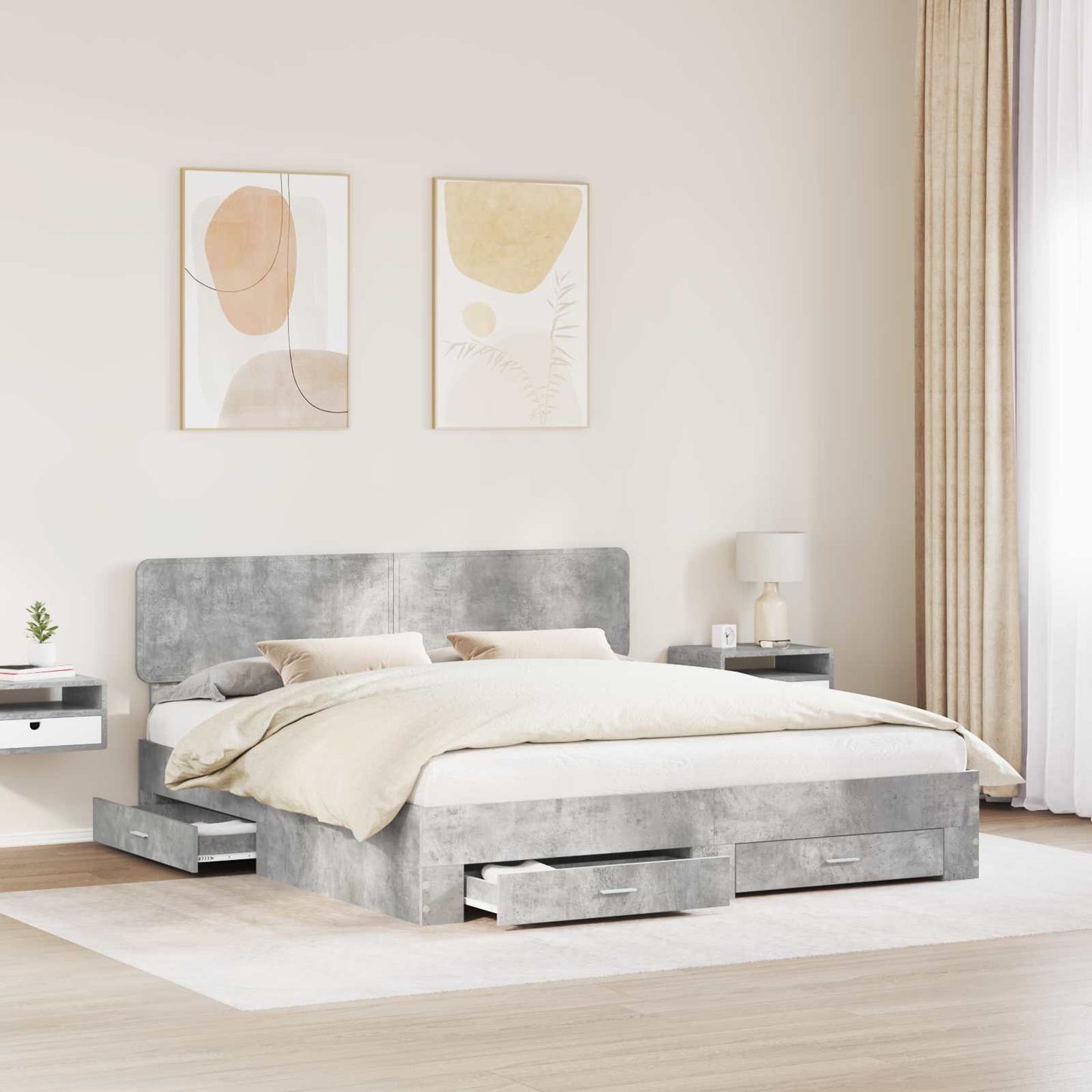 vidaXL Bettrahmen mit Kopfteil Beton Grau 200 x 200 cm Holzwerkstoff