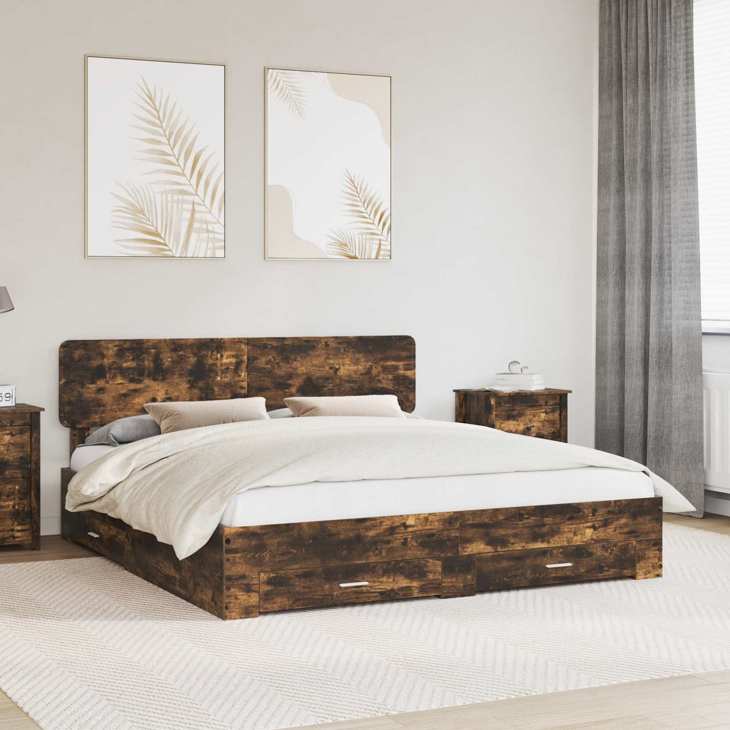 vidaXL Cadre de lit Chêne fumé 200 x 200 cm Bois d'ingénierie