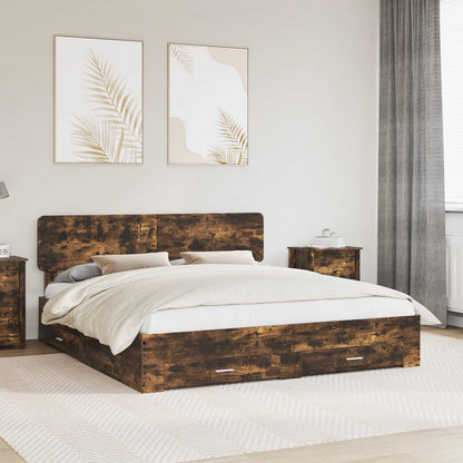vidaXL Cadre de lit Chêne fumé 200 x 200 cm Bois d'ingénierie