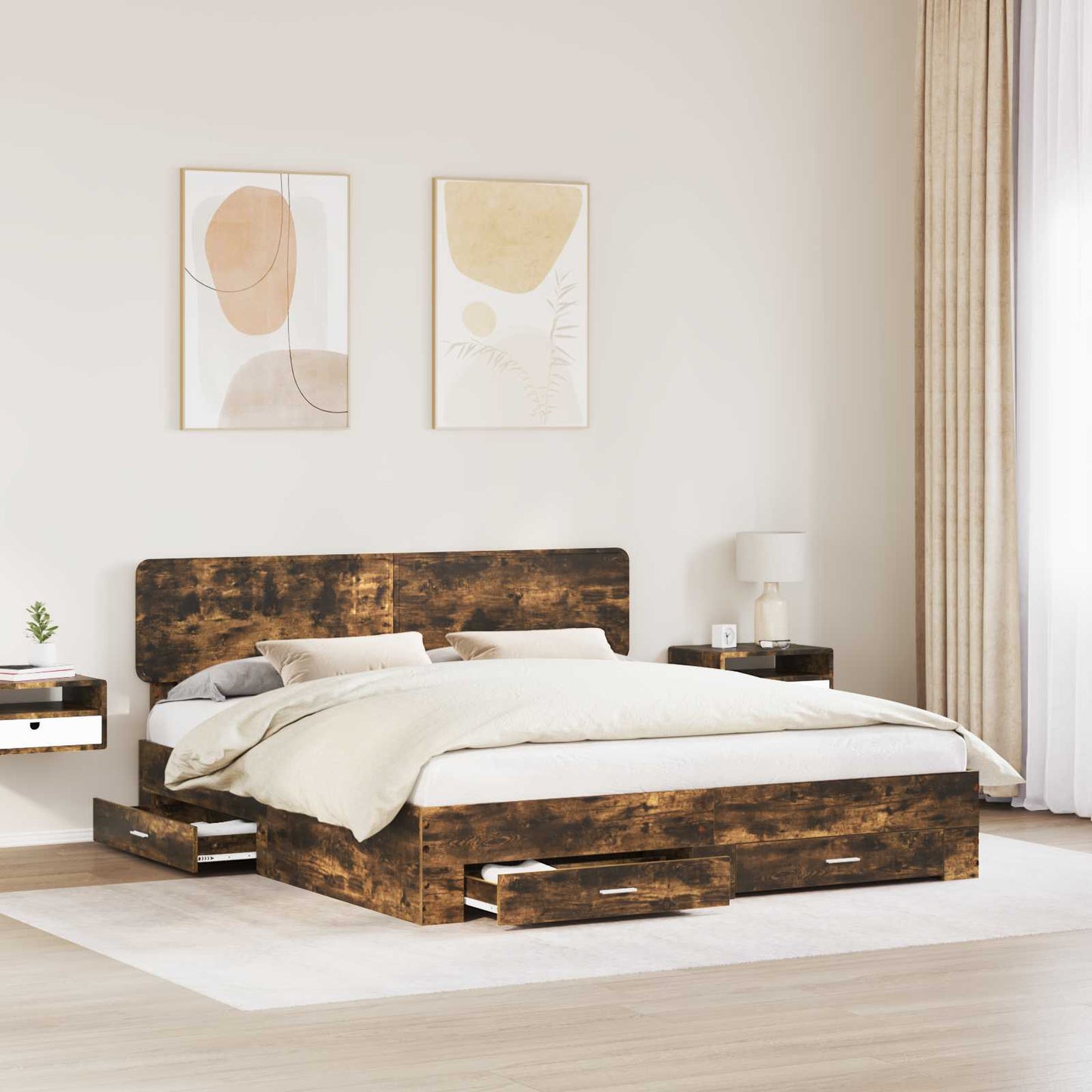 vidaXL Cadre de lit Chêne fumé 200 x 200 cm Bois d'ingénierie