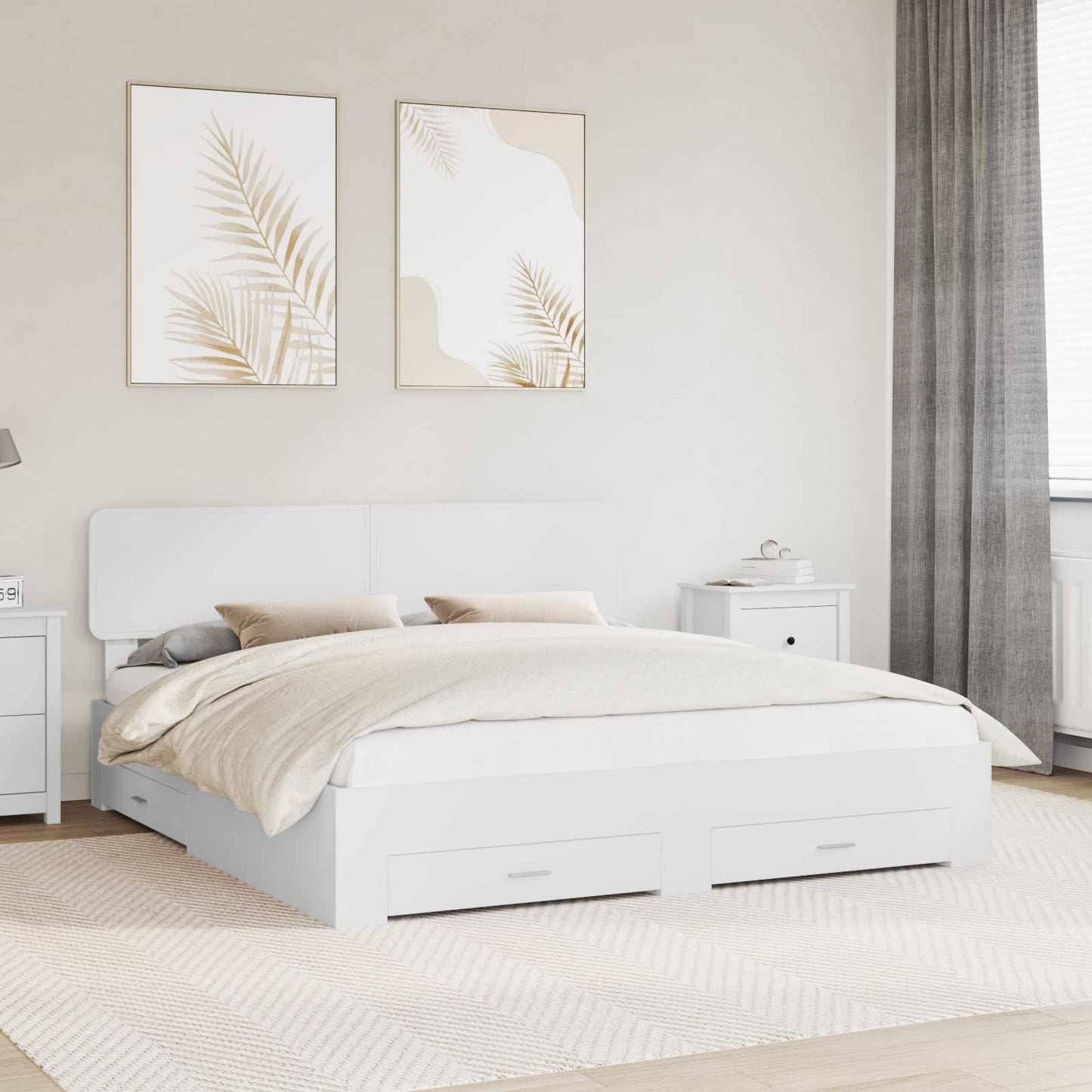 vidaXL Cadre de lit avec tête de lit Blanc 180 x 200 cm Bois d'ingénierie