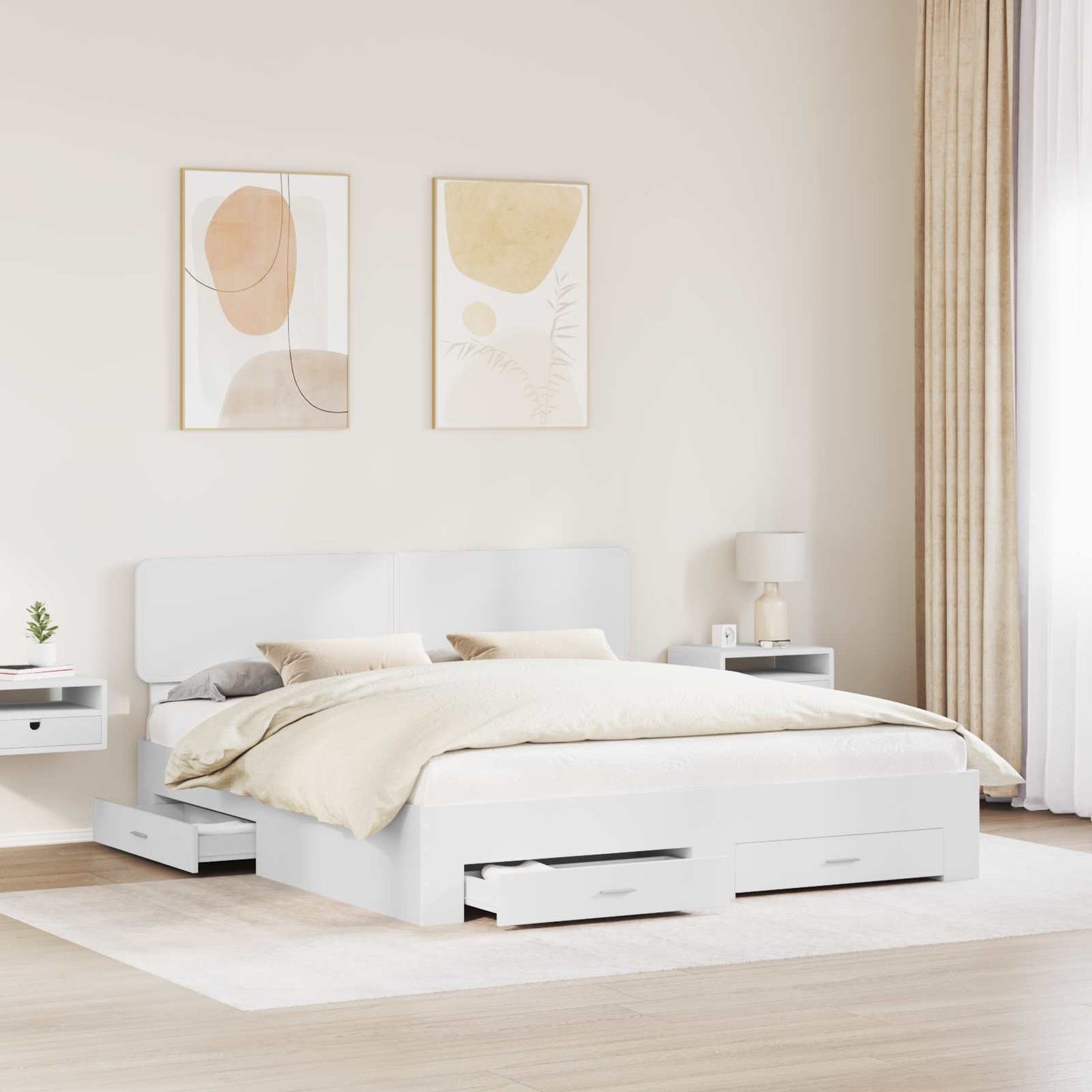 vidaXL Cadre de lit avec tête de lit Blanc 180 x 200 cm Bois d'ingénierie