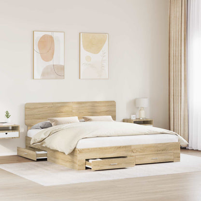 vidaXL Bettrahmen mit Kopfteil Sonoma-Eiche 180 x 200 cm Holzwerkstoff