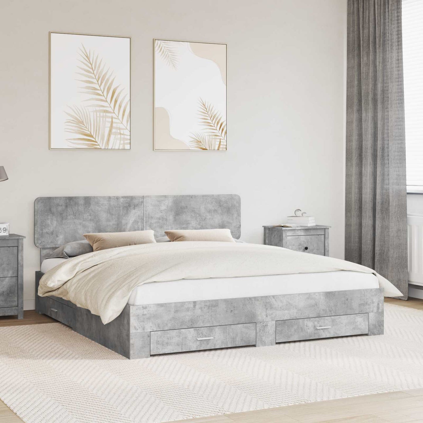 vidaXL Bettrahmen mit Kopfteil Beton Grau 180 x 200 cm Holzwerkstoff
