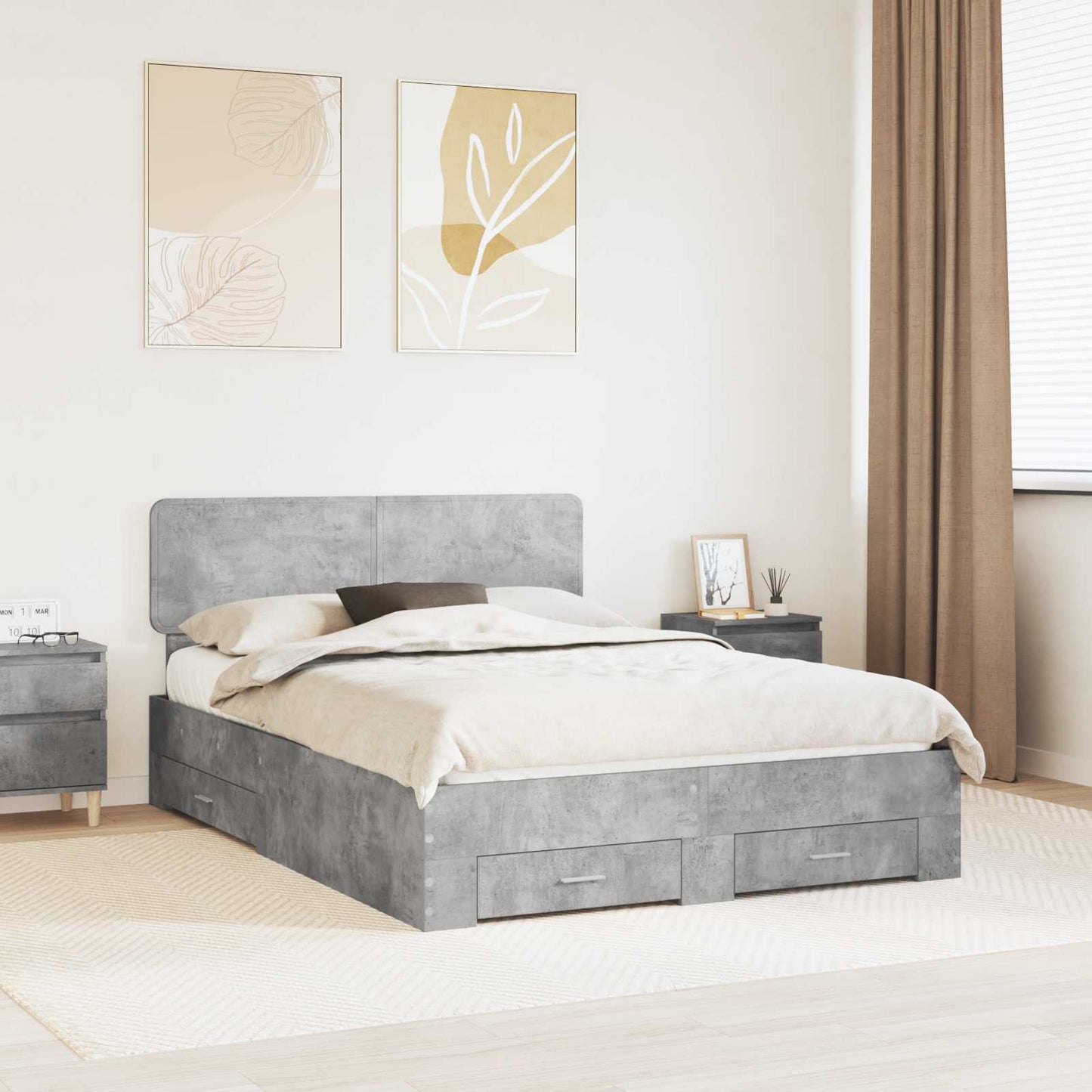 vidaXL Bettrahmen mit Kopfteil Beton Grau 160 x 200 cm Holzwerkstoff