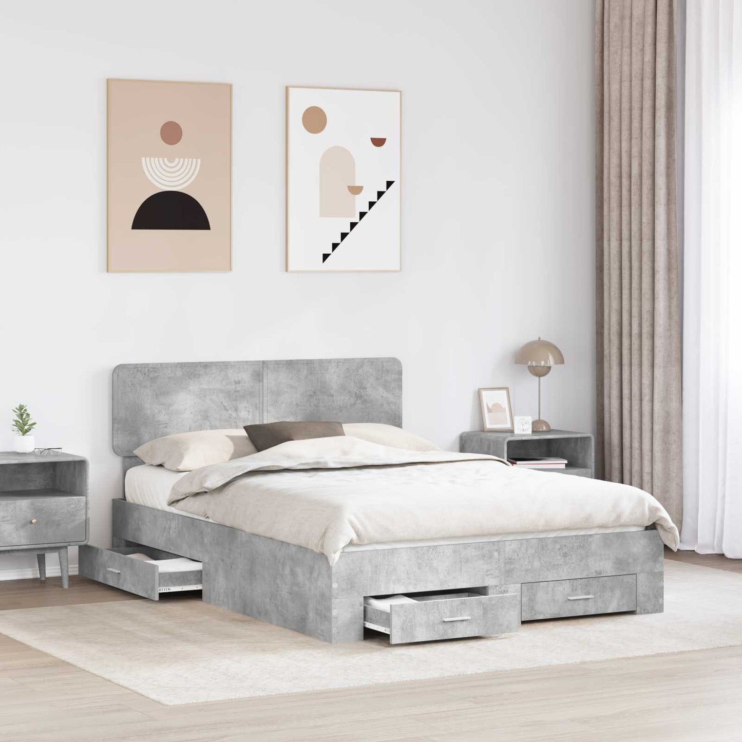 vidaXL Bettrahmen mit Kopfteil Beton Grau 160 x 200 cm Holzwerkstoff