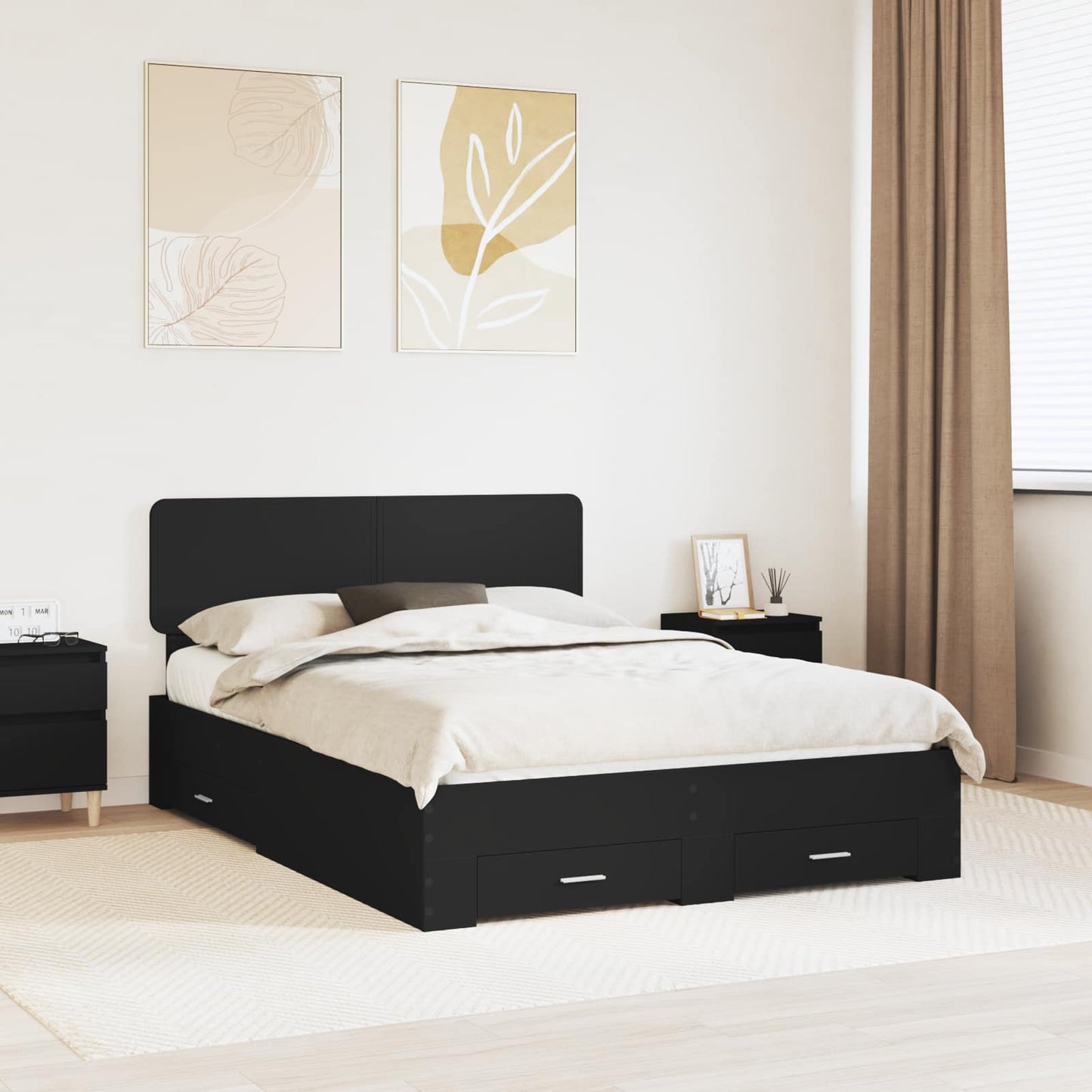 vidaXL Bettrahmen mit Kopfteil Schwarz 150 x 200 cm Holzwerkstoff