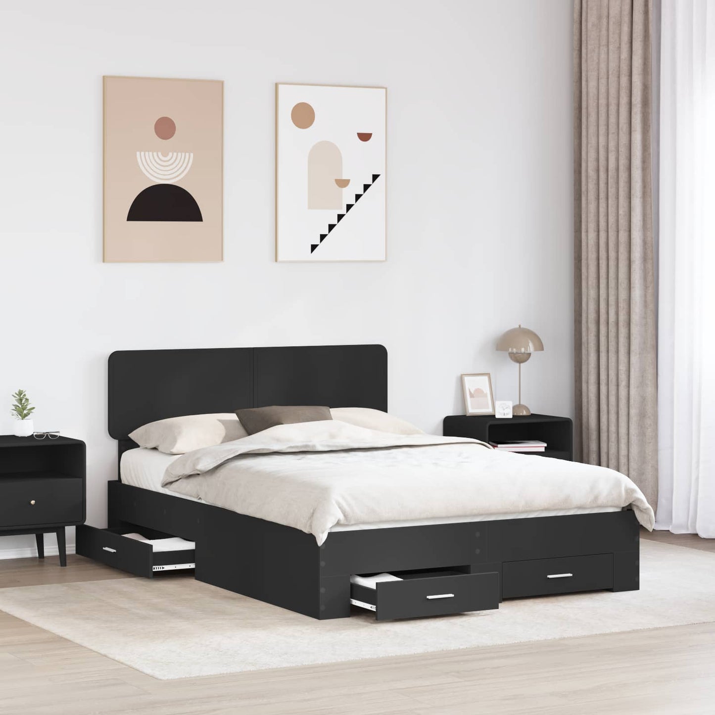 vidaXL Bettrahmen mit Kopfteil Schwarz 150 x 200 cm Holzwerkstoff