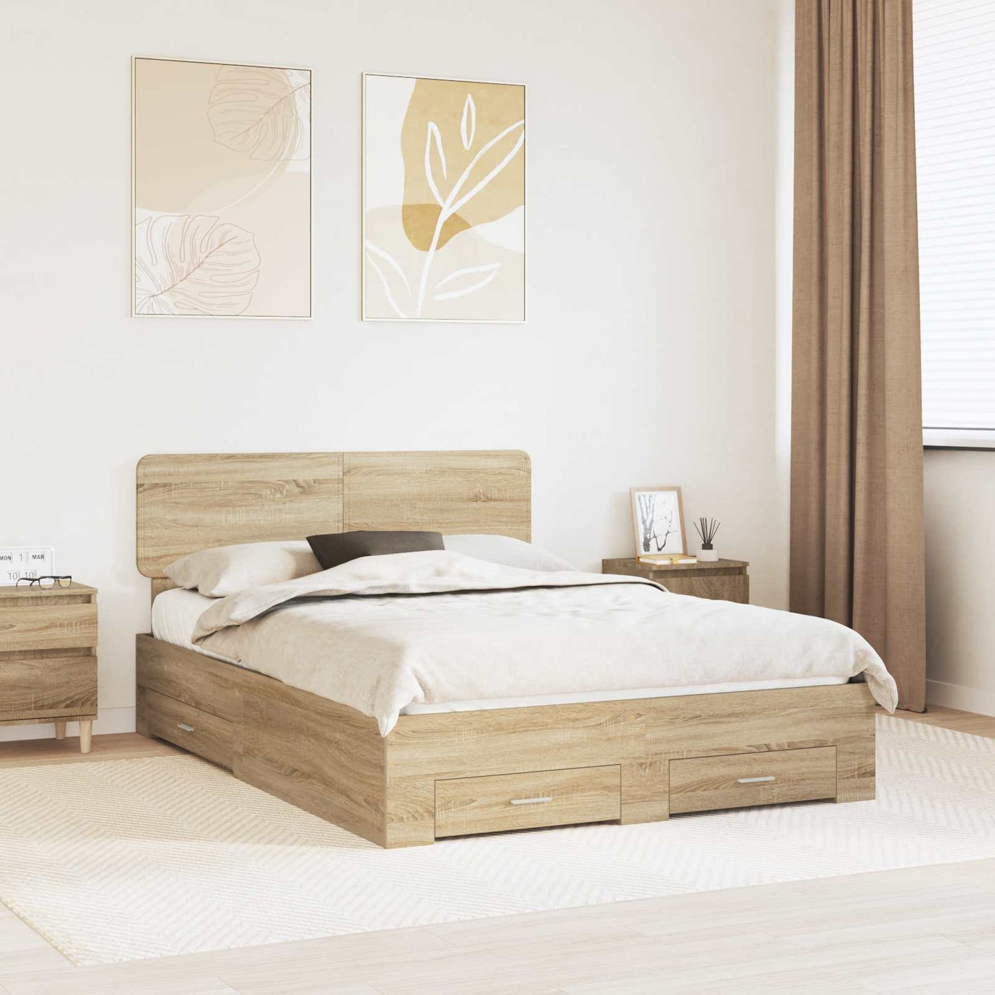 vidaXL Bettrahmen mit Kopfteil Sonoma-Eiche 150 x 200 cm Holzwerkstoff