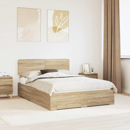 vidaXL Bettrahmen mit Kopfteil Sonoma-Eiche 150 x 200 cm Holzwerkstoff