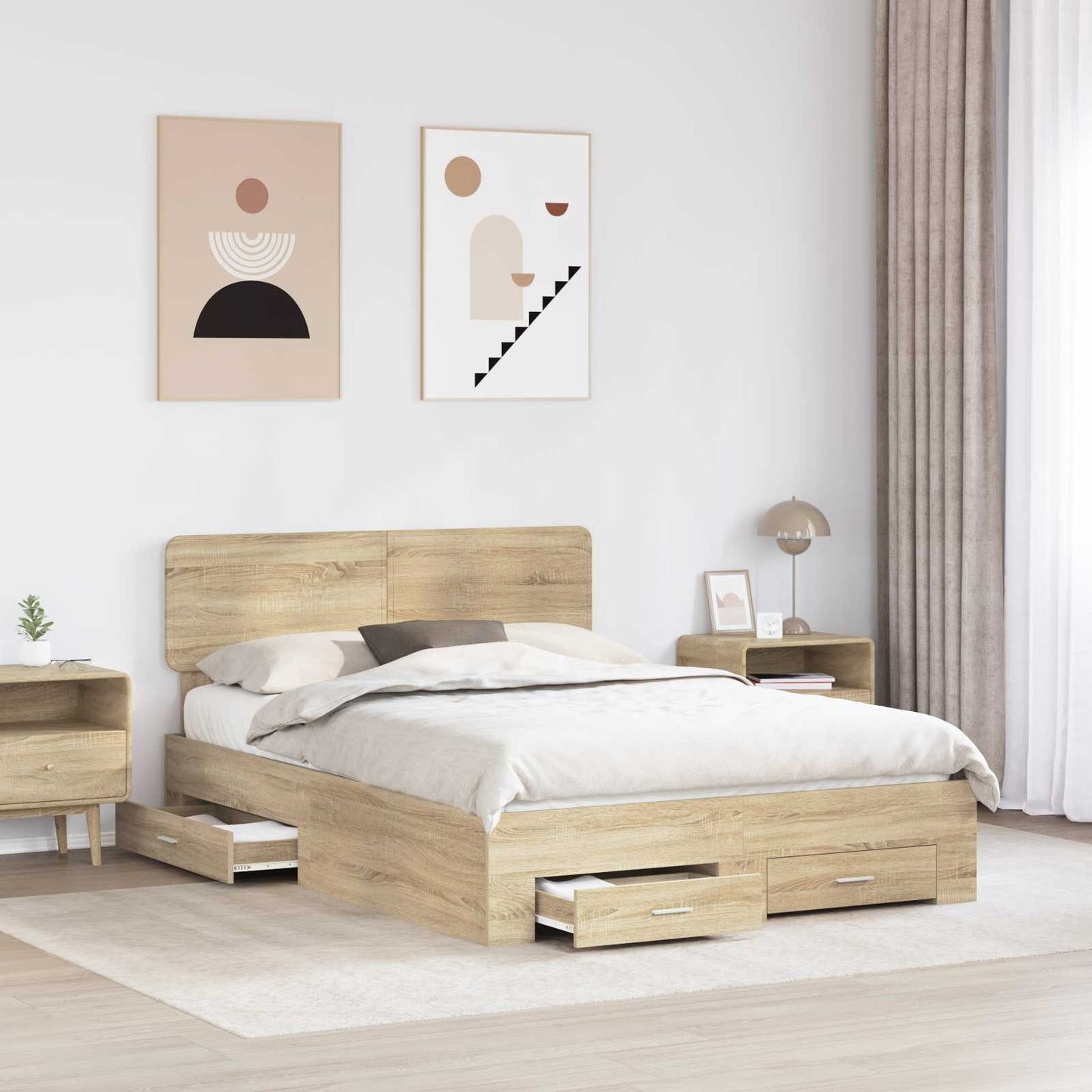 vidaXL Bettrahmen mit Kopfteil Sonoma-Eiche 150 x 200 cm Holzwerkstoff