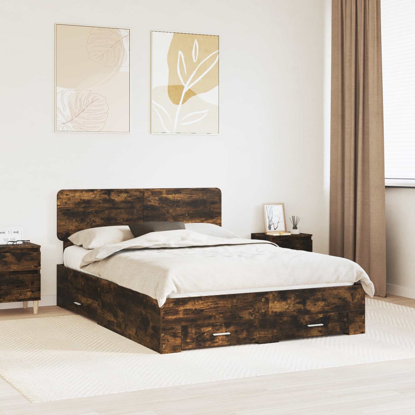 vidaXL Bettrahmen Geräucherte Eiche 150 x 200 cm Holzwerkstoff