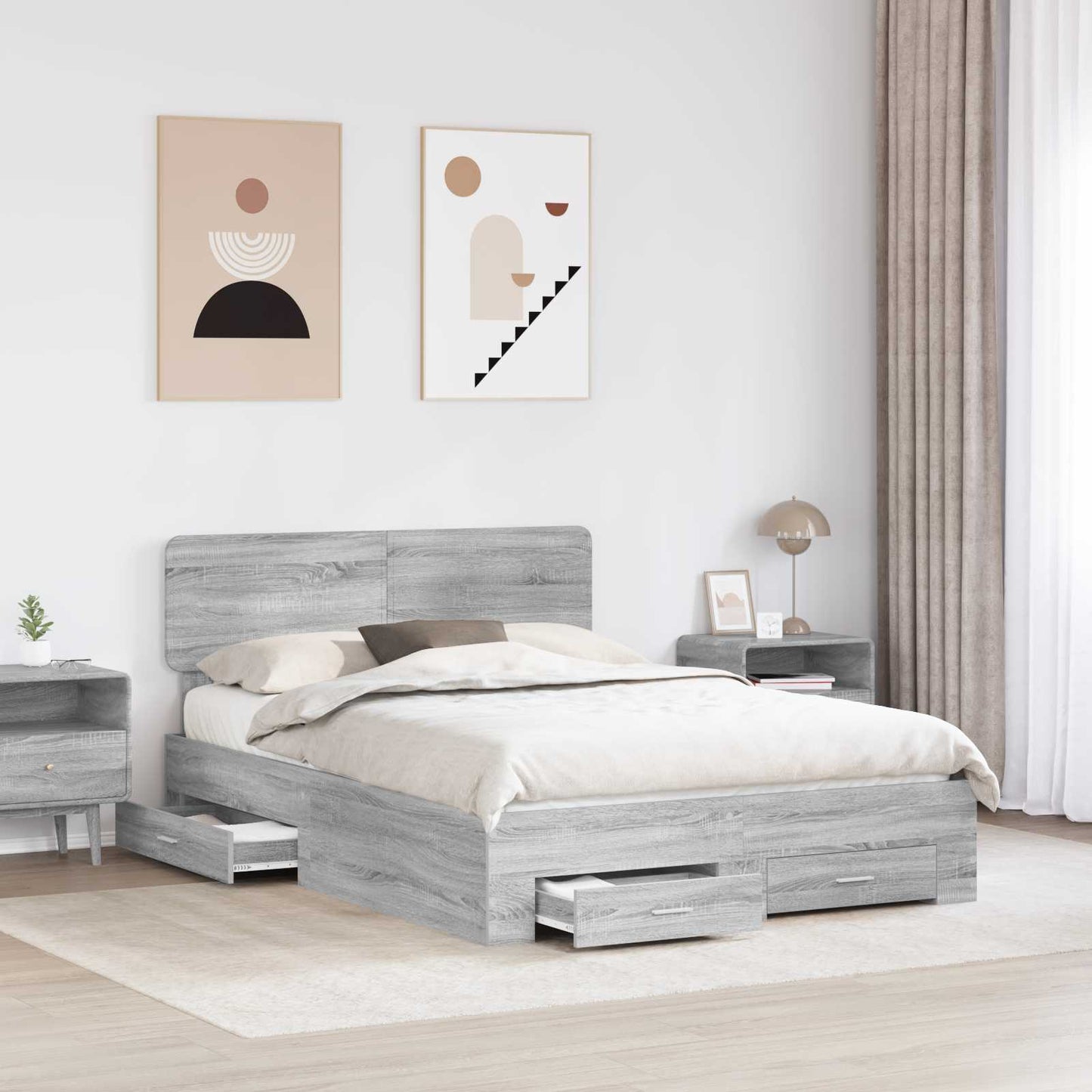 vidaXL Bettrahmen Graues Sonoma 140 x 200 cm Holzwerkstoff