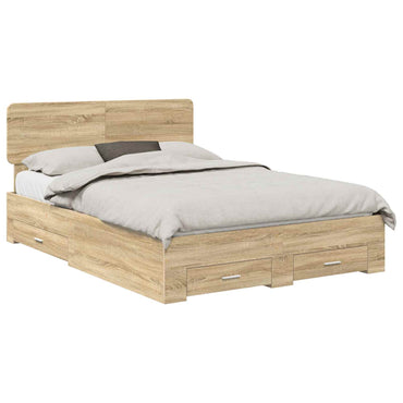 vidaXL Bettrahmen mit Kopfteil Sonoma-Eiche 140 x 190 cm Holzwerkstoff