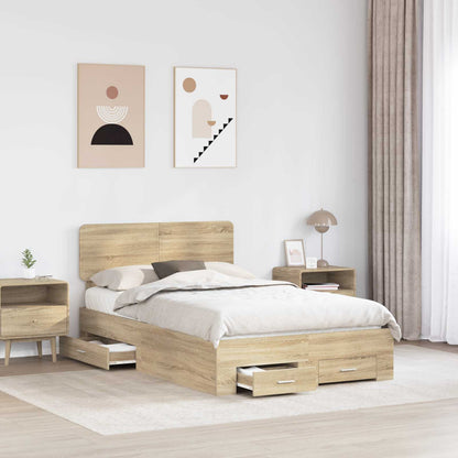 vidaXL Bettrahmen mit Kopfteil Sonoma-Eiche 135 x 190 cm Holzwerkstoff