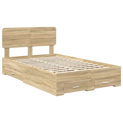vidaXL Bettrahmen mit Kopfteil Sonoma-Eiche 135 x 190 cm Holzwerkstoff