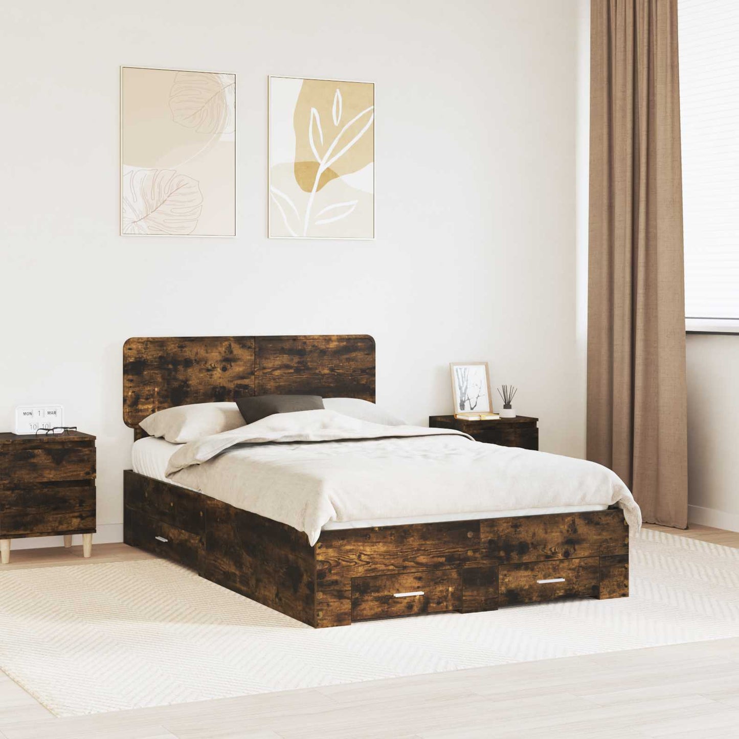 vidaXL Bettrahmen Geräucherte Eiche 120 x 190 cm Holzwerkstoff