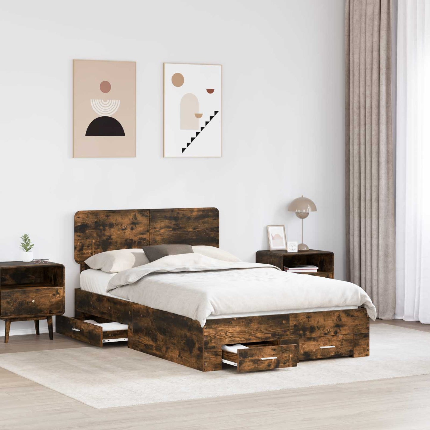 vidaXL Bettrahmen Geräucherte Eiche 120 x 190 cm Holzwerkstoff