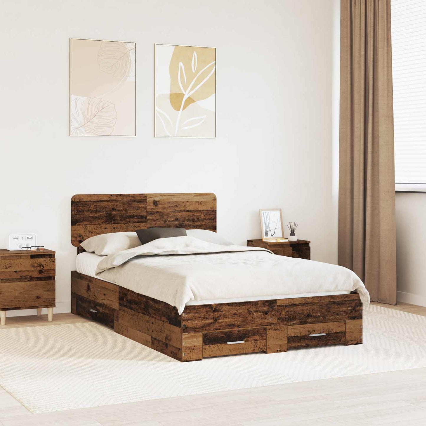 vidaXL Bettrahmen mit Kopfteil Altholz 120 x 190 cm Holzwerkstoff