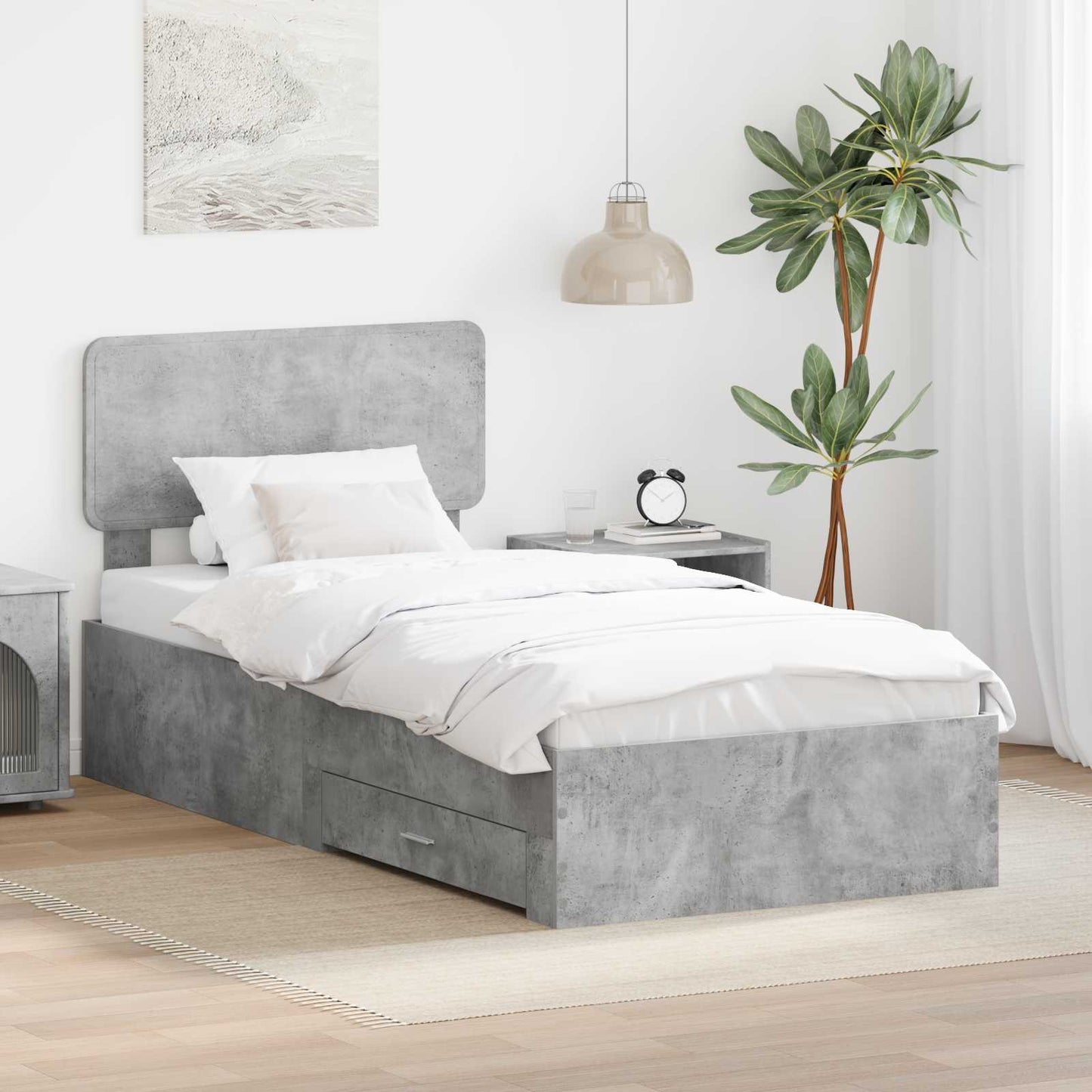 vidaXL Bettrahmen mit Kopfteil Beton Grau 100 x 200 cm Holzwerkstoff