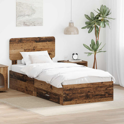 vidaXL Bettrahmen mit Kopfteil Altholz 100 x 200 cm Holzwerkstoff