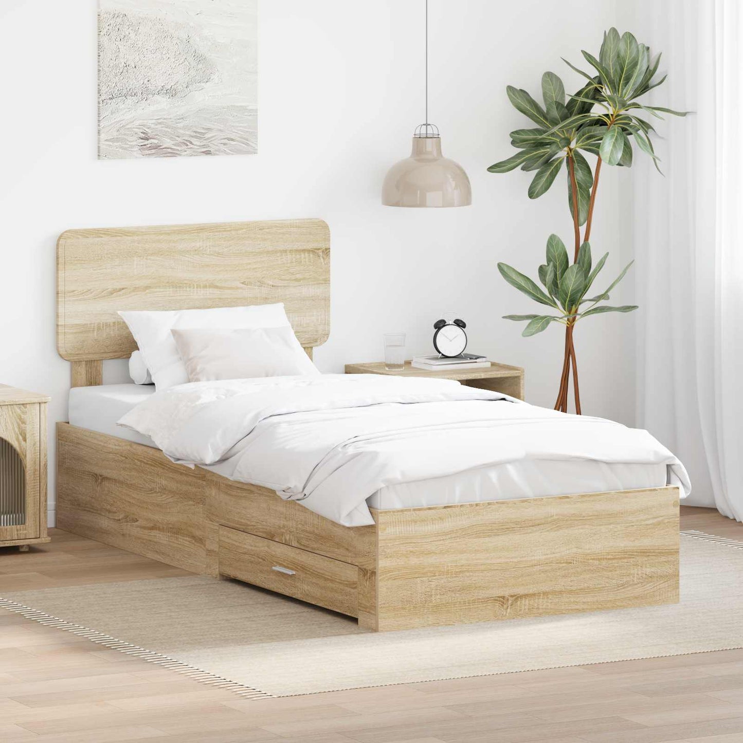vidaXL Bettrahmen mit Kopfteil Sonoma-Eiche 90 x 200 cm Holzwerkstoff
