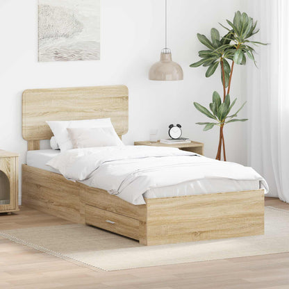 vidaXL Bettrahmen mit Kopfteil Sonoma-Eiche 90 x 200 cm Holzwerkstoff
