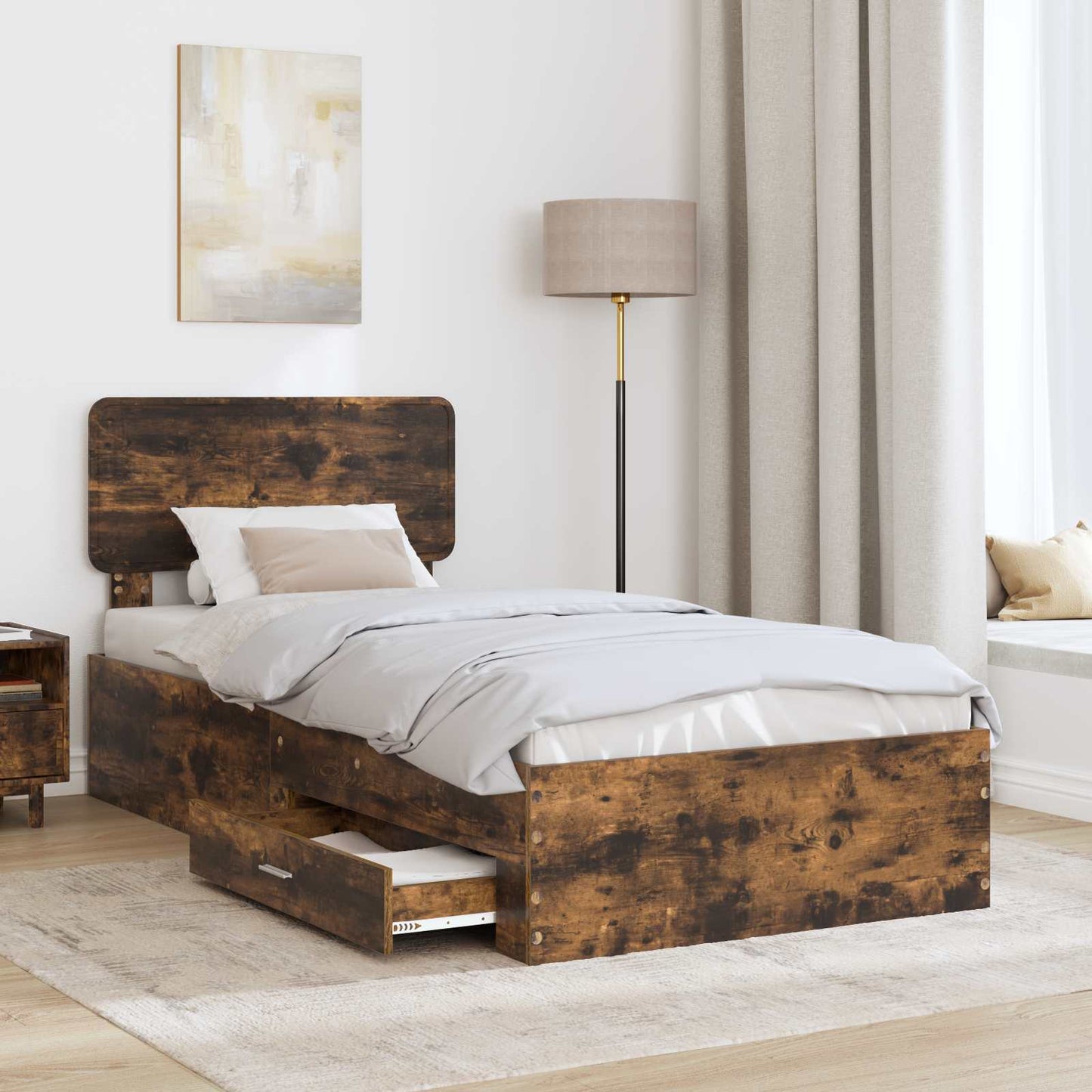 vidaXL Bettrahmen Geräucherte Eiche 90 x 200 cm Holzwerkstoff