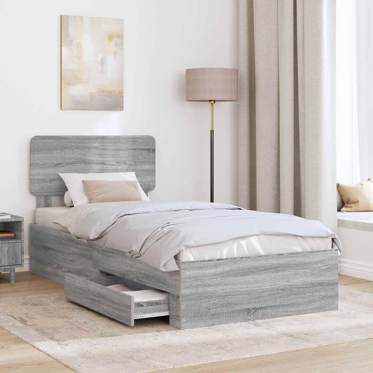 vidaXL Bettrahmen mit Kopfteil Graues Sonoma 90 x 200 cm Holzwerkstoff