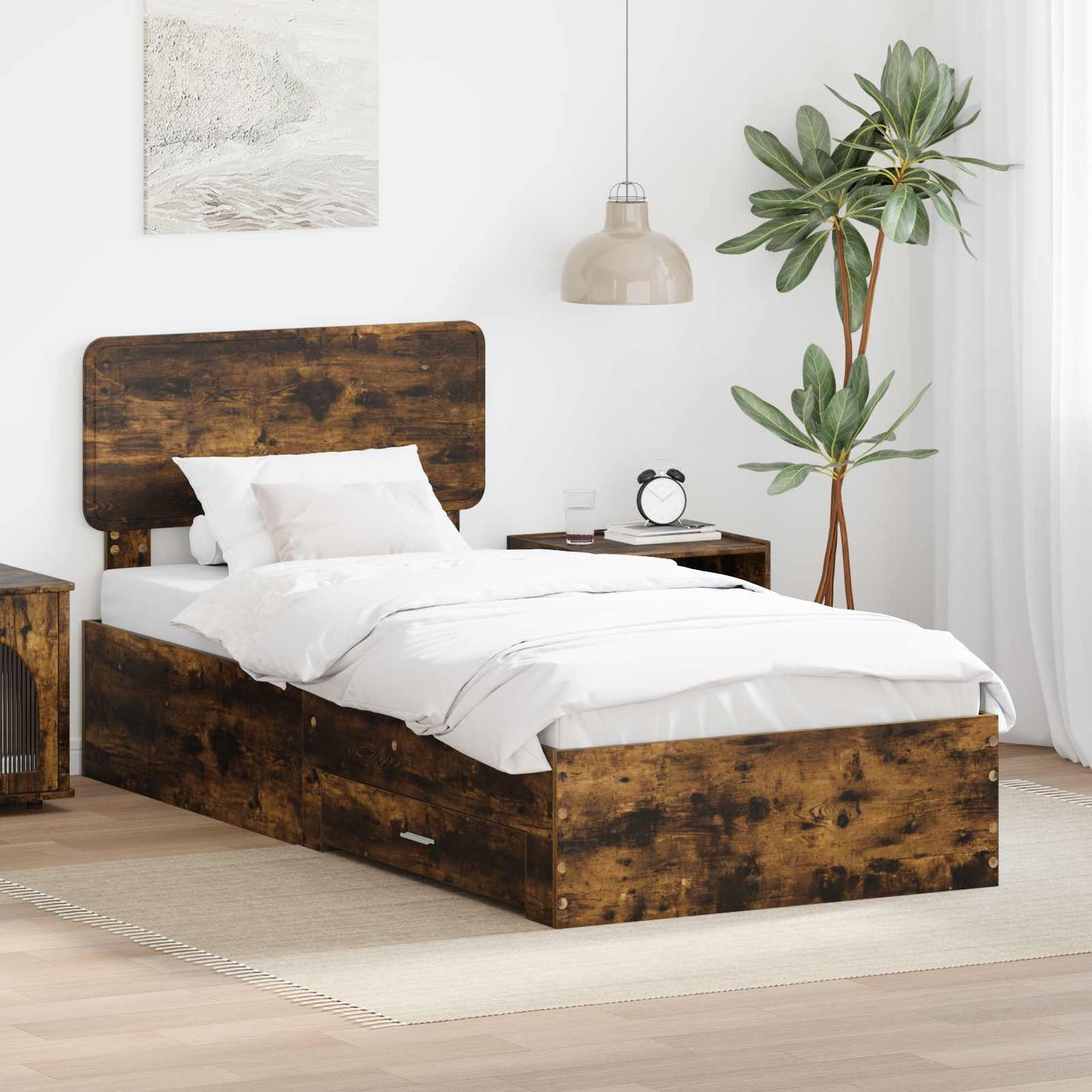 vidaXL Bettrahmen Geräucherte Eiche 90 x 190 cm Holzwerkstoff