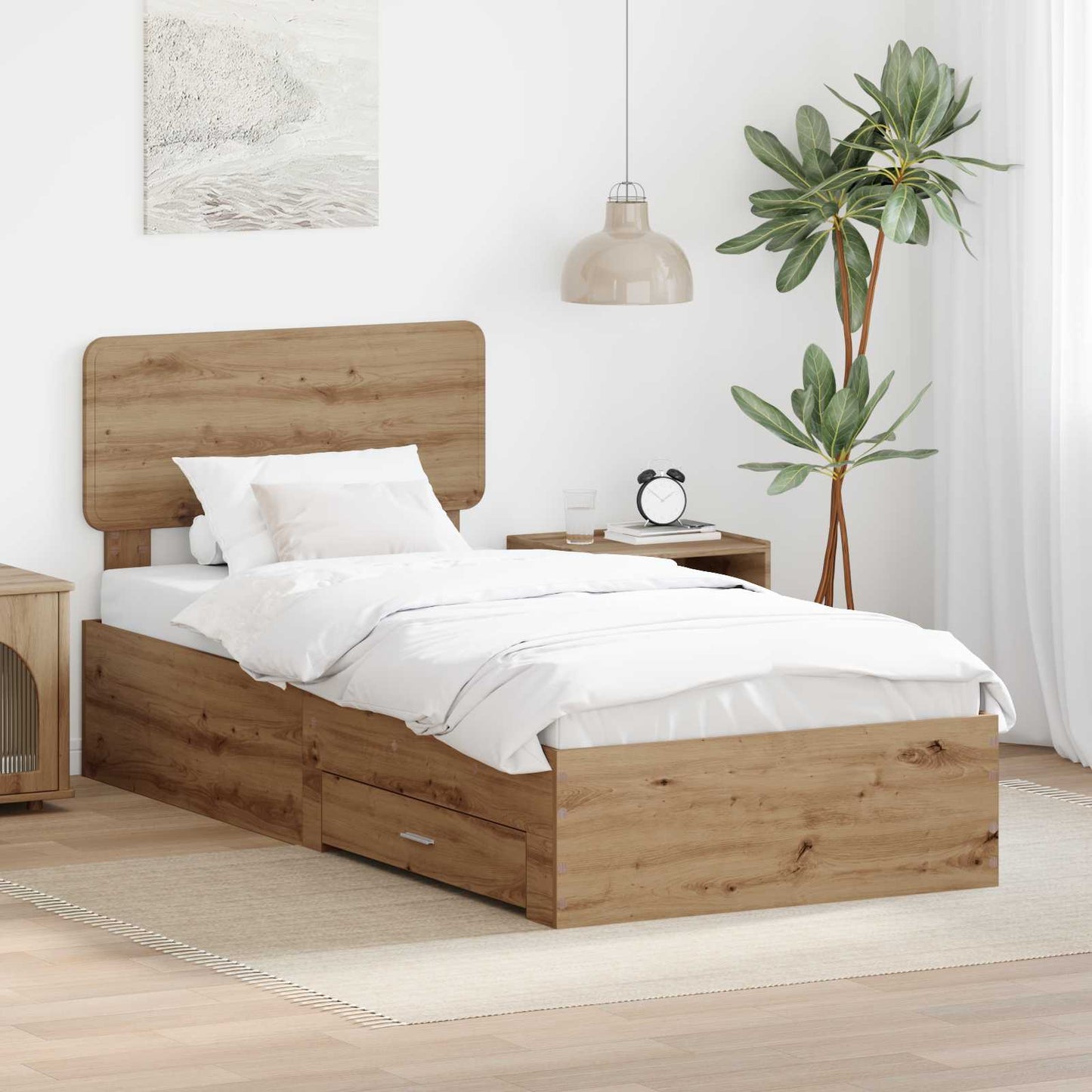vidaXL Bettrahmen mit Kopfteil Artisan-Eiche 90 x 190 cm Holzwerkstoff