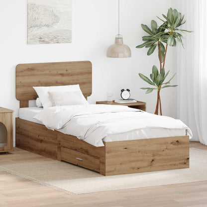 vidaXL Bettrahmen mit Kopfteil Artisan-Eiche 90 x 190 cm Holzwerkstoff
