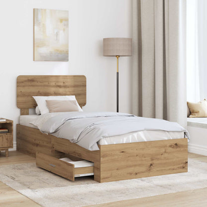 vidaXL Bettrahmen mit Kopfteil Artisan-Eiche 90 x 190 cm Holzwerkstoff