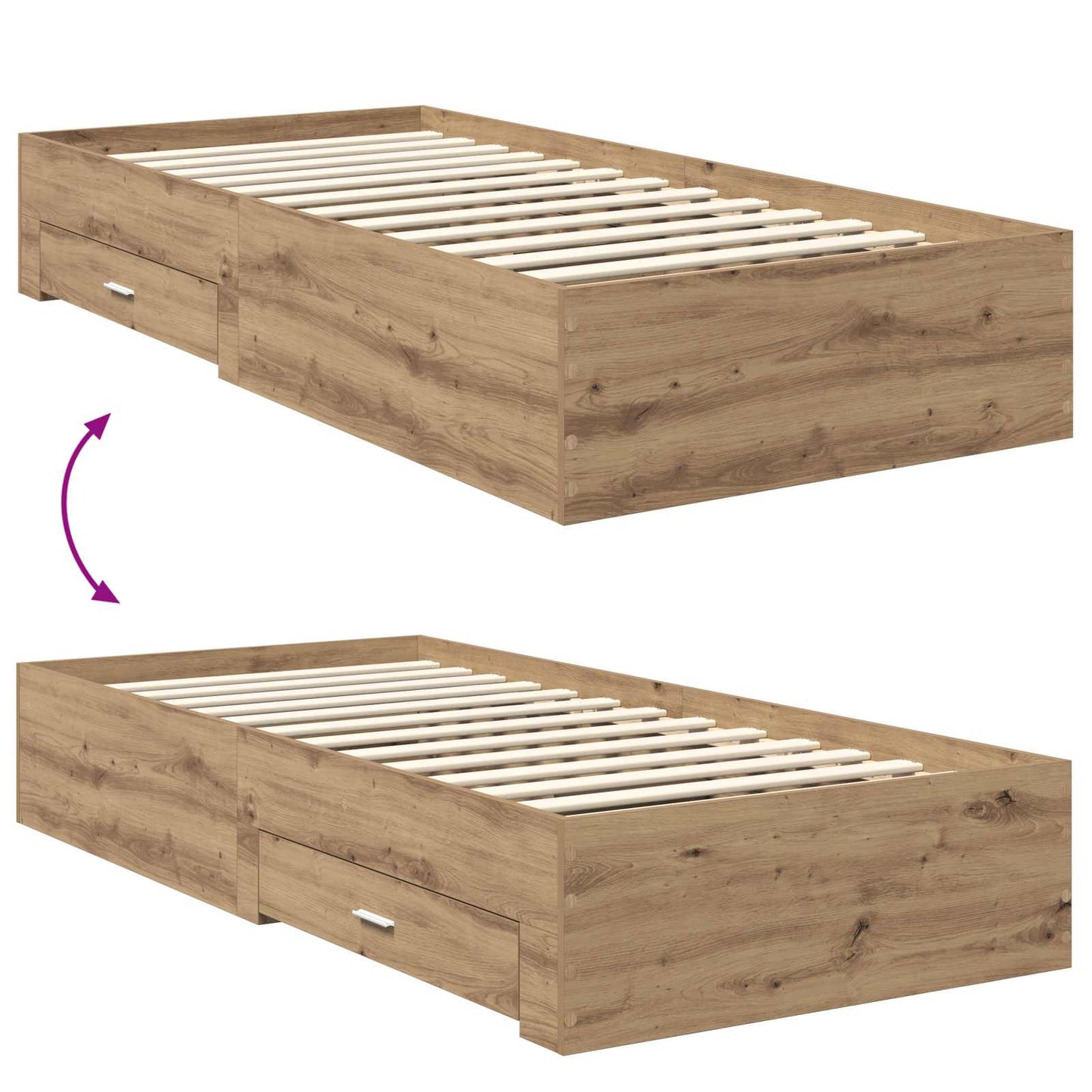 vidaXL Bettrahmen mit Kopfteil Artisan-Eiche 90 x 190 cm Holzwerkstoff