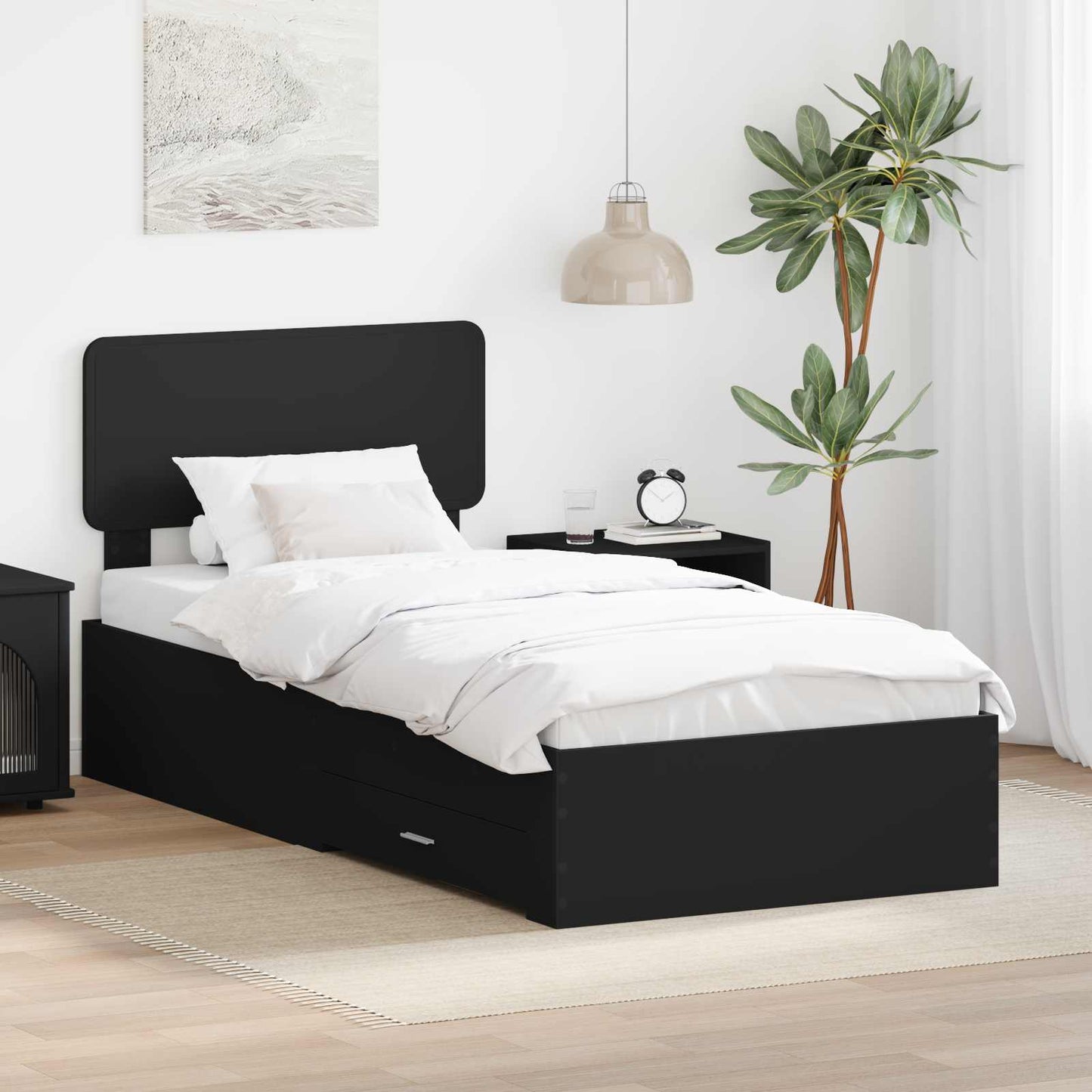 vidaXL Bettrahmen mit Kopfteil Schwarz 75 x 190 cm Holzwerkstoff