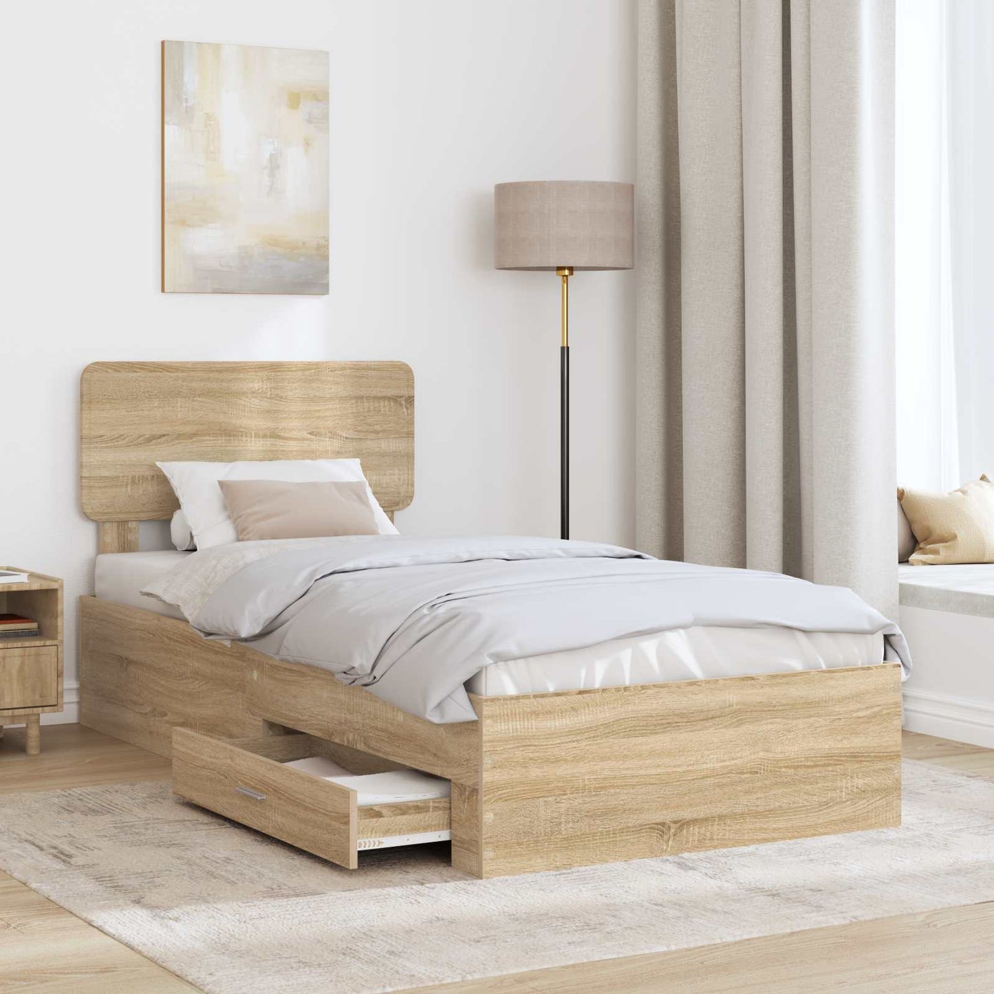 vidaXL Bettrahmen mit Kopfteil Sonoma-Eiche 75 x 190 cm Holzwerkstoff