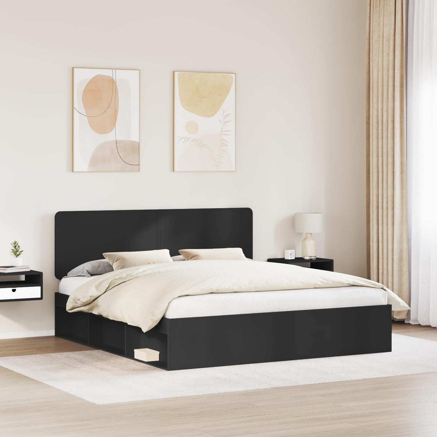 vidaXL Bettrahmen Schwarz 200 x 200 cm Massives Kiefernholz