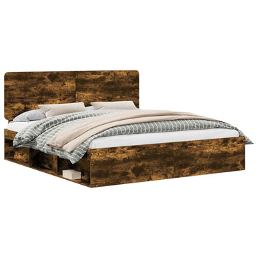 vidaXL Bettrahmen Geräucherte Eiche 200 x 200 cm Massives Kiefernholz