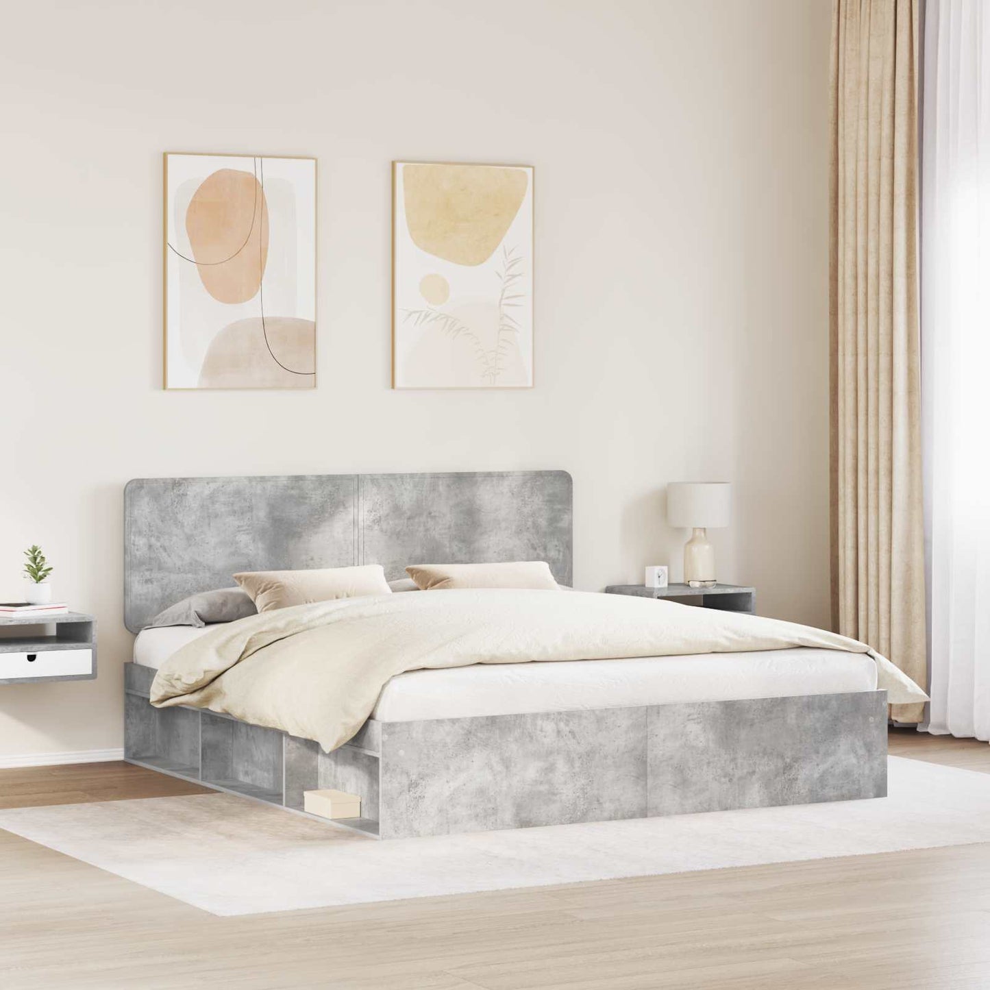 vidaXL Bettrahmen mit Kopfteil Beton 180 x 200 cm Massives Kiefernholz