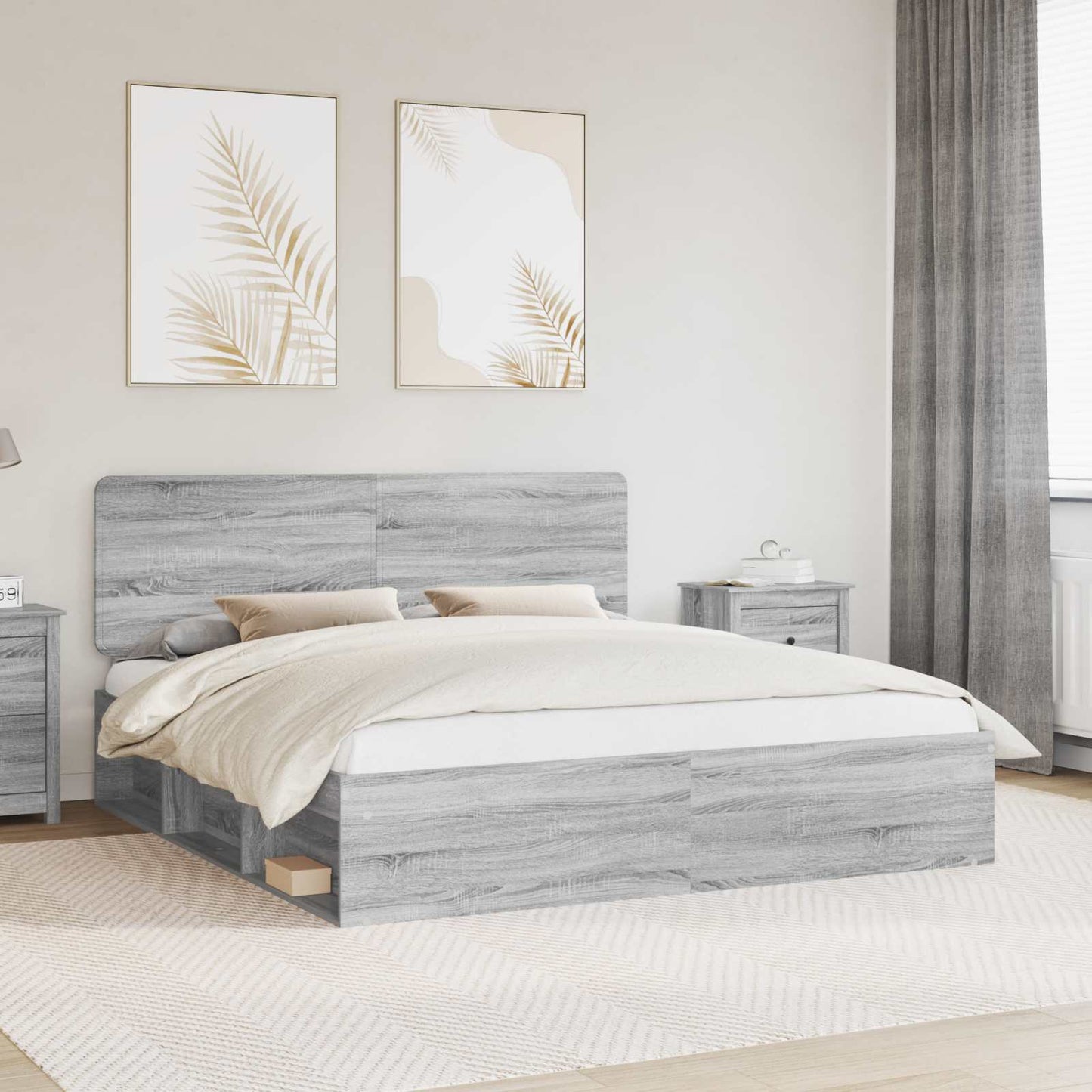 vidaXL Bettrahmen Graues Sonoma 180 x 200 cm Massives Kiefernholz