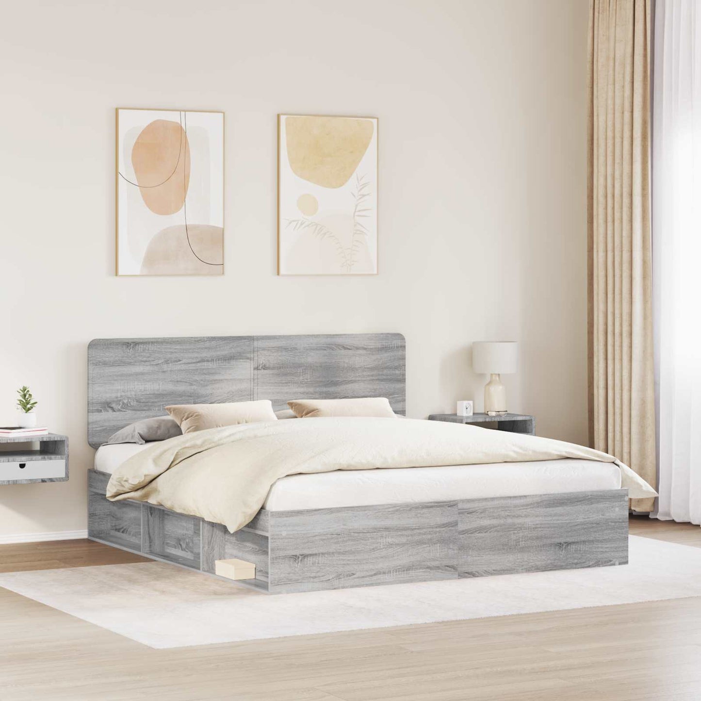vidaXL Bettrahmen Graues Sonoma 180 x 200 cm Massives Kiefernholz