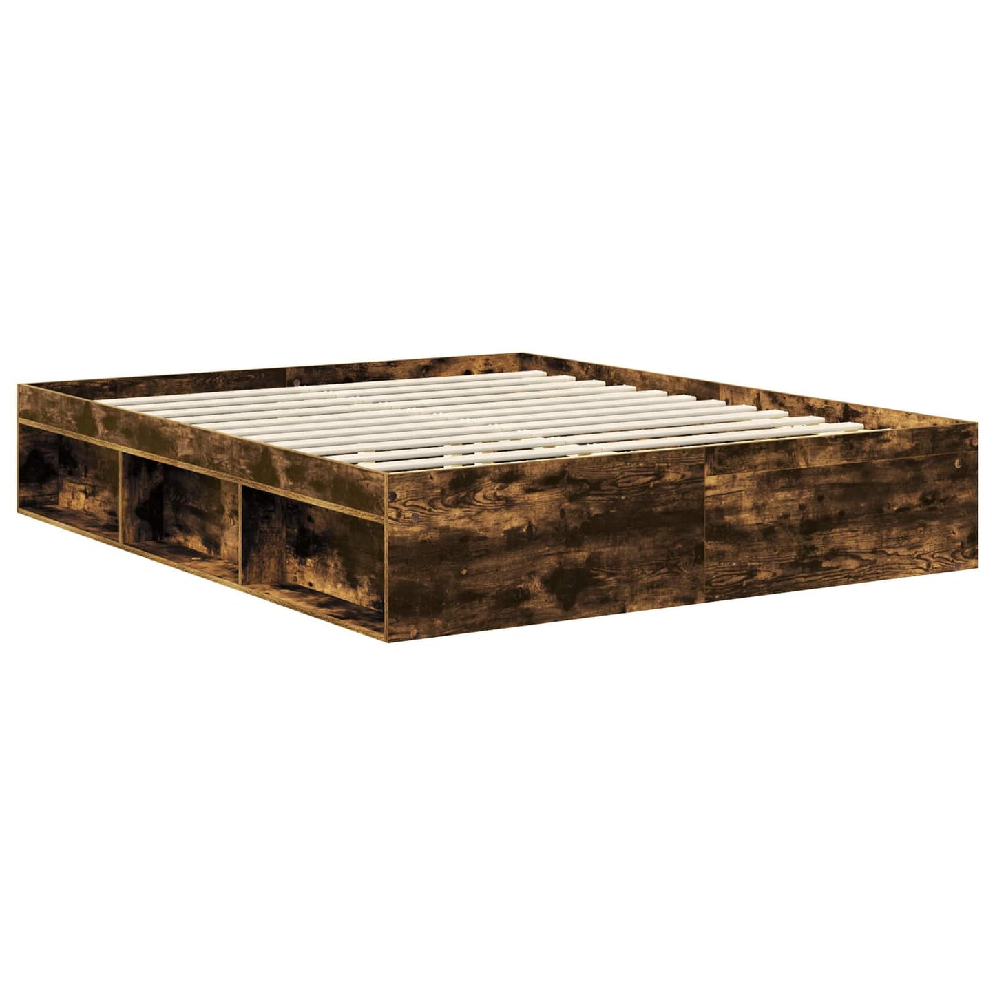 vidaXL Bettrahmen Geräucherte Eiche 160 x 200 cm Massives Kiefernholz