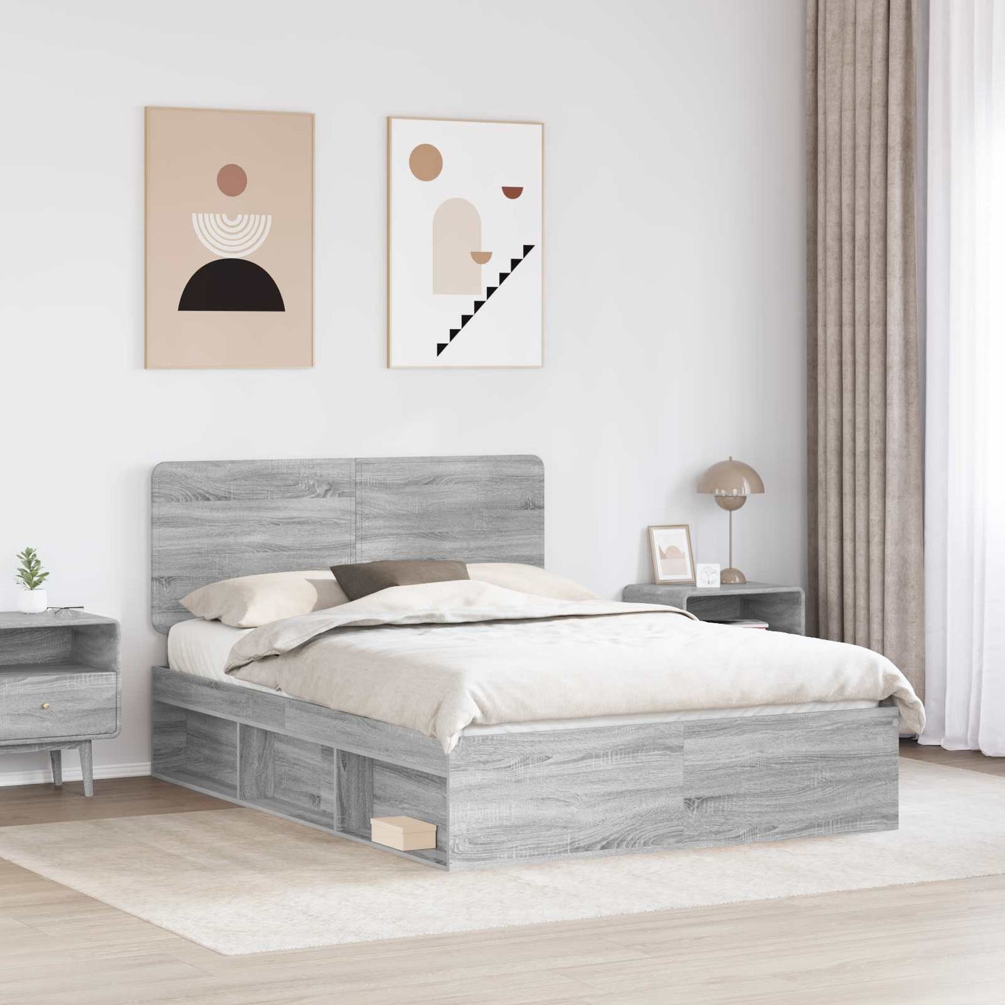 vidaXL Bettrahmen Graues Sonoma 160 x 200 cm Massives Kiefernholz