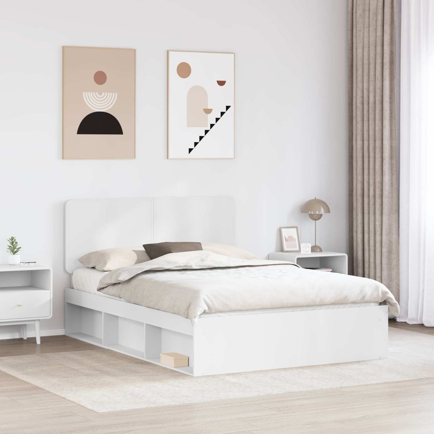 vidaXL Bettrahmen mit Kopfteil Weiß 150 x 200 cm Massives Kiefernholz