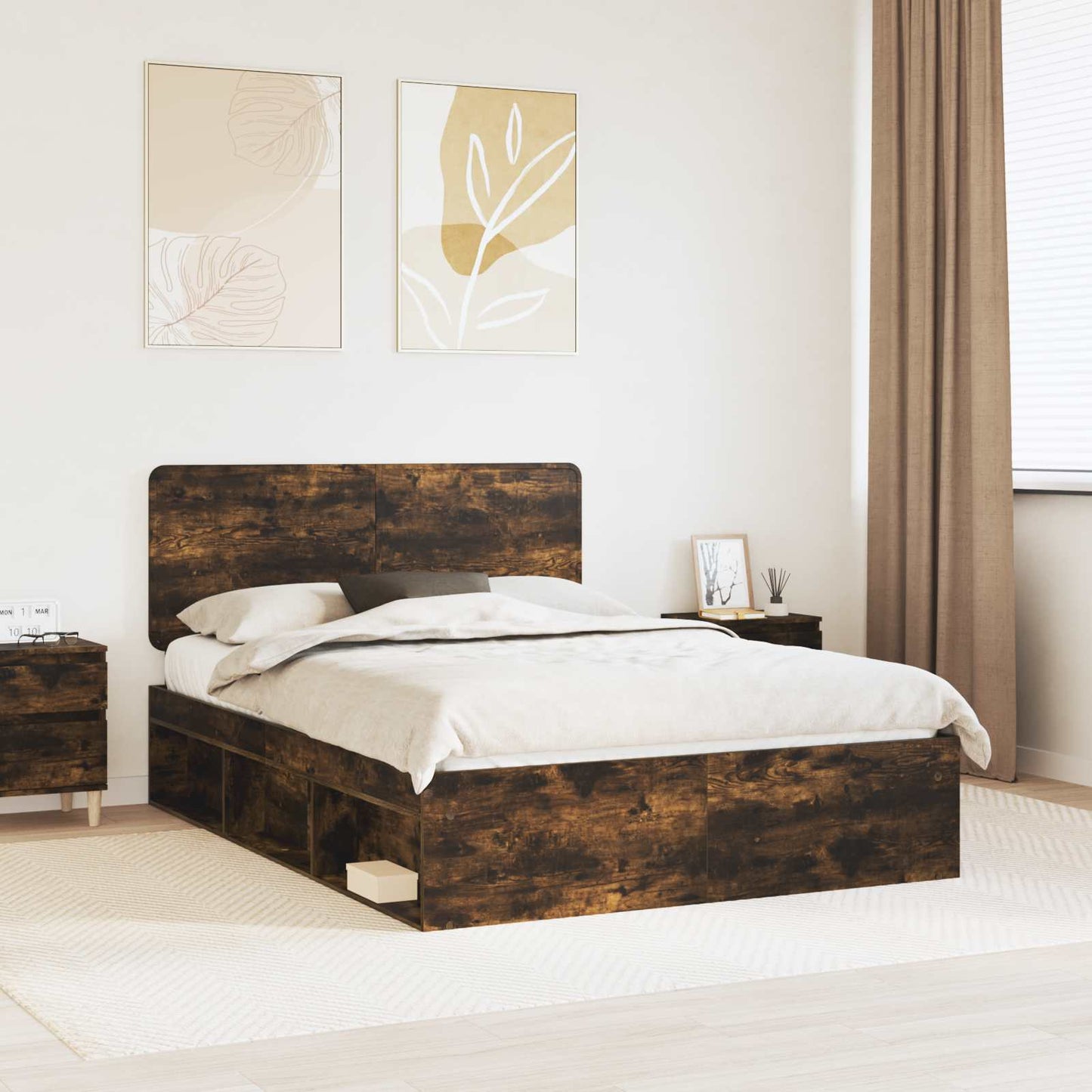vidaXL Bettrahmen Geräucherte Eiche 150 x 200 cm Massives Kiefernholz